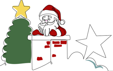 One continuous line drawing Santa Claus on reindeer and sled. concept for Christmas and New Year. vector illustration. Vector illustrationのイラスト素材