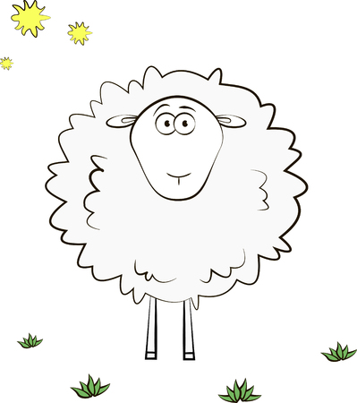sheep on grass greeting card illustartionのイラスト素材