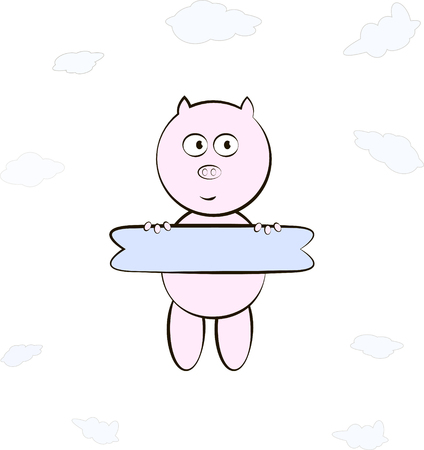 pig in clouds greeting cardのイラスト素材