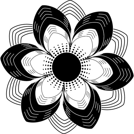 black white mandala flowerのイラスト素材