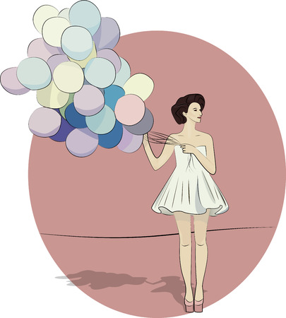 girl with balloons cardのイラスト素材