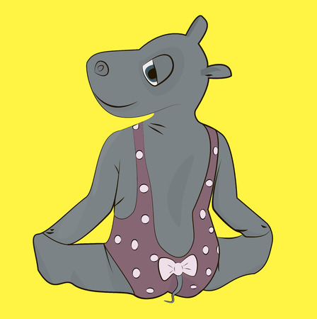 cartoon hippo in bodysuit making split gymnasticsのイラスト素材