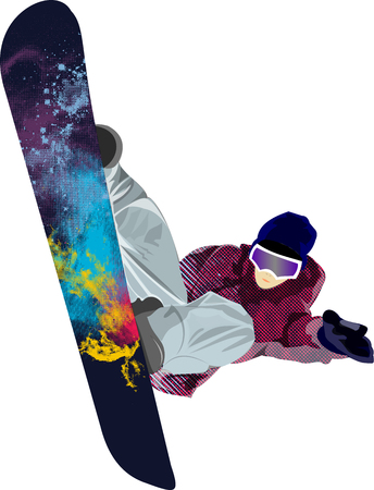 Snowboarder jumping pose winter people tricks illustrationのイラスト素材