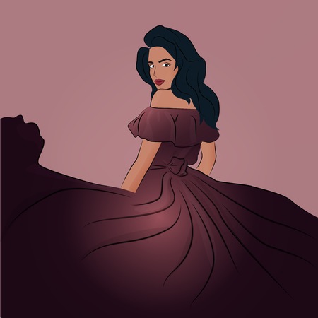 girl princes in wine maxi ombre dressのイラスト素材