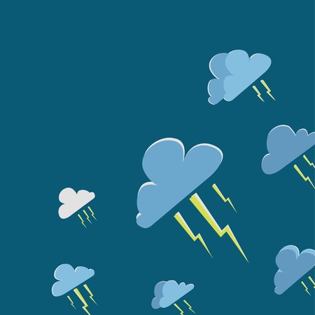 lightning clouds illustration blue yellow weather kids printのイラスト素材