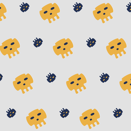 skull print pattern orange navy kids funny pixelのイラスト素材