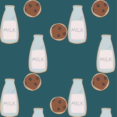 repeate bootle of milk with cookies pattern. Illustration can be used as a cover or print for cases, cloth, paperのイラスト素材