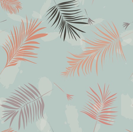Print palm leaves vector illustration pattern on green background. Summer nature wallpaper. Trendy fashion coverのイラスト素材