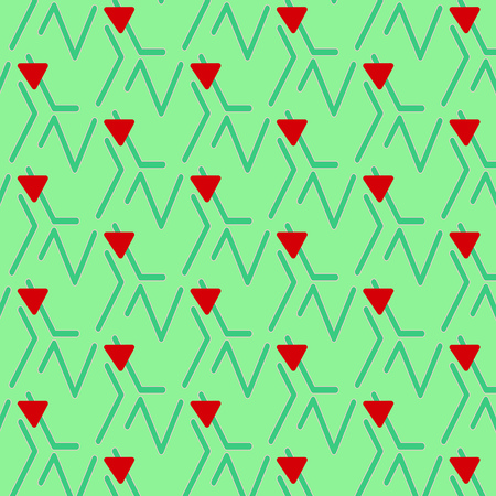 Print green lines red triangle summer vector illustration. repetition abstract background. Simple lines pattern texture. Textile ornament geometric mosaicのイラスト素材