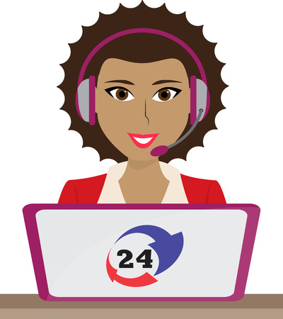 24h all the time customer support center via phone mail operator service icons concept illustrationのイラスト素材