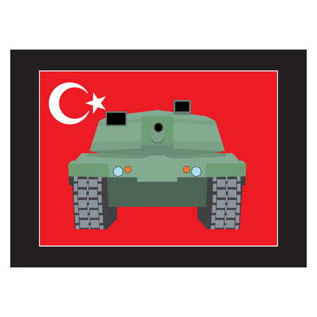 Turkey military coup. Military equipment. Tank against the background of Turkish flagのイラスト素材