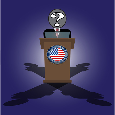 Vector Cartoon Illustration of election race in usa. A speech on the podium unknown personality of Presidentのイラスト素材