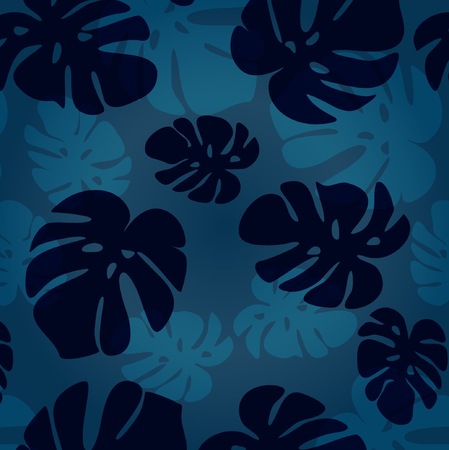 Vector monstera leaf pattern. Vector tropical summer illustration. Fashion vintage summer wallpaper Hawaiian blue backdrop.のイラスト素材