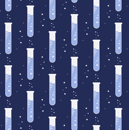 Vector test tube glassware. Chemistry pattern. Pharmacology background texture. Science print yellow pink blueのイラスト素材