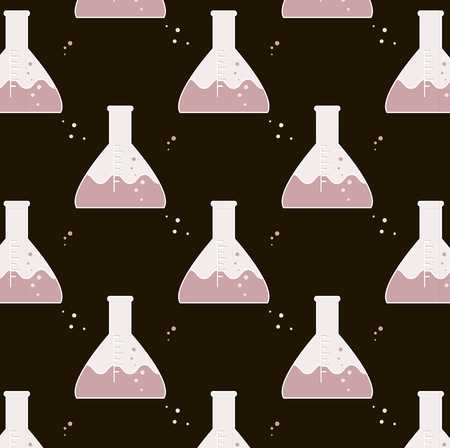 Vector test tube glassware. Chemistry pattern. Pharmacology background texture. Science print yellow pink blueのイラスト素材
