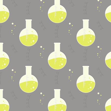 Vector test tube glassware. Chemistry pattern. Pharmacology background texture. Science print yellow pink blueのイラスト素材