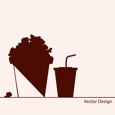 Vector popcorn bucket isolated on grey background.The concept of cinema, entertainment, hobbies and leisure club, brown advertiseのイラスト素材