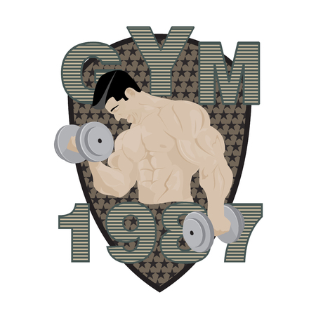 Gym fitness emblem, badges, and designed element. Gym fitness muscle body weight bodybuilding. Strong people club vector gym fitness iconのイラスト素材