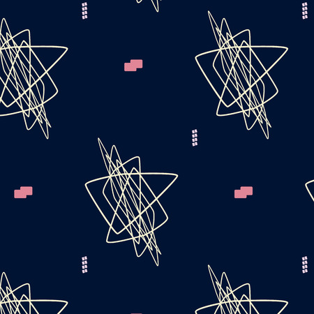 Hand drawn geometric hipster stylish pattern. Vector art. Pastel colored modern grange chaos shapes wallpaper . Trendy freehand composition . Speed style natural paintingのイラスト素材