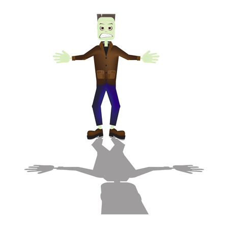 Halloween cartoon Frankenstein monster character standing with shadow illustrationのイラスト素材