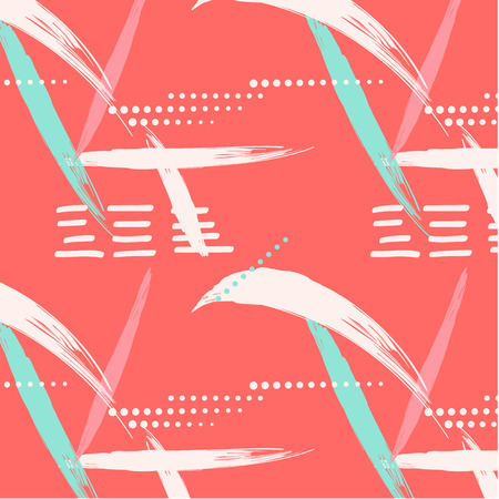 Abstract summer geometric endless pattern. Dots with brush strokes marble grunge textures. Abstract geometric background in retro vintage 80s 90s pop art. Fantasy splash decorative illustrationのイラスト素材