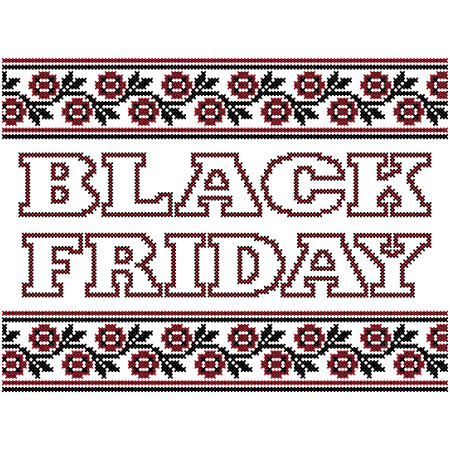 Black Friday sale inscription design template. Black Friday banner. The ukrainian ornament embroidered flowers.のイラスト素材