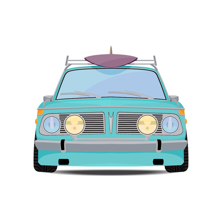 Retro car with a surfboard.のイラスト素材
