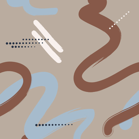 Hand drawn brushstroke pattern with horizontal dots. Pastel hipster repetition design. Simple texture for print, wallpaper, home decor, fashion fabric, textile, paper. Brown, blue, creamのイラスト素材