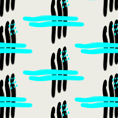 Hand painted brush strokes in neon blue and black triangles on grey background. Endless abstract repeating background. Fantasy printのイラスト素材
