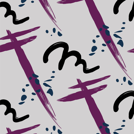 Hand painted brush strokes in grey, violet and navy. Vector abstract repeating background.のイラスト素材