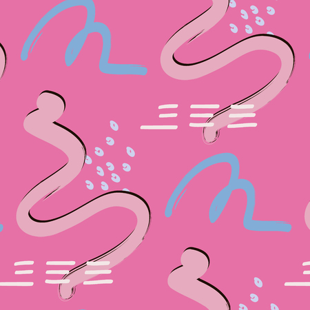 Vector hand drawn pattern. Brush hipster texture in vector.Stylish geometric brush strokes pink fantasy print .Speed style art wallpaper.のイラスト素材
