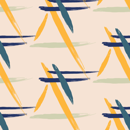 Unusual brush pattern vector design. Retro yellow vintage 80s or 90s hipster fashion style. Memphis endless pattern. Trendy geometric brush strokes elements. Modern abstract funky design.のイラスト素材