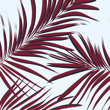 Summer tropical background of palm leaves in red color. Exotic tree leaves hawaii decoration. Contemporary geometric fashion print with banana leaves in vector .Abstract wallpaper patternのイラスト素材