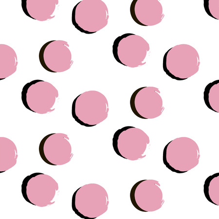 Vector pattern. Abstract background with round brush strokes. Monochrome hand drawn texture. Stylish polka dot in pink color. Hipster designのイラスト素材
