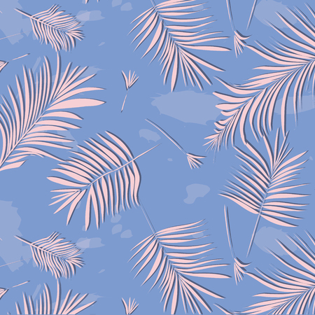 Vector summer exotic floral tropical palm leaf, banana in blue pink style. Modern pattern background. Plant flower nature wallpaper in rose quartzのイラスト素材