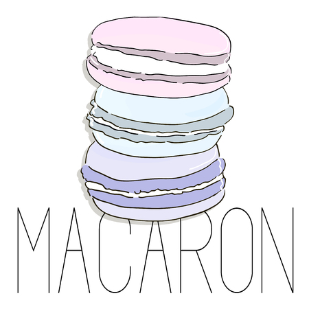 Vector french macarons, fashion art image illustration. Delicious watercolor dessert with typography. Paris sweet snack. Food tasty bakery biscuitのイラスト素材