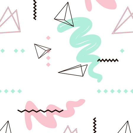 Mint pink hipster memphis pattern. Funny fabric fashion art. Simple repetition abstract texture. 80s 90s style with hipster elements. Vintage creative textile templateのイラスト素材