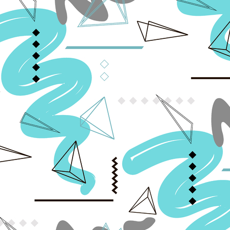 Vector triangle pattern in blue grey color. Geometric abstract decoration. Repeat tile design. Minimal hipster funky print. Linear brushstroke lines with rectangle technology elementsのイラスト素材