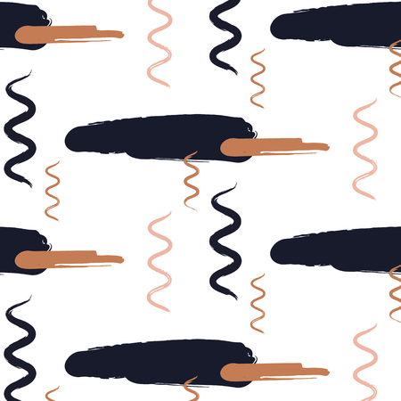 Vector gold navy brushstroke pattern. Paint boho abstract grunge background. Modern textile print. Fashion stripes with zigzag waves strokesのイラスト素材