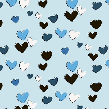 Vector heart pattern in blue colors. Acrylic hand drawn hearts fashion print. Love abstract fashion decoration. Valentines, wedding designのイラスト素材
