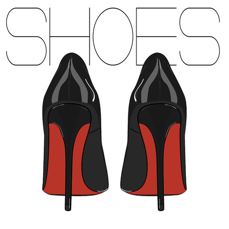 High heels stiletto vector shoes. Fashion woman illustration. Elegance leather luxury footwear. Sexy evening fetish red black fetish accessoryのイラスト素材