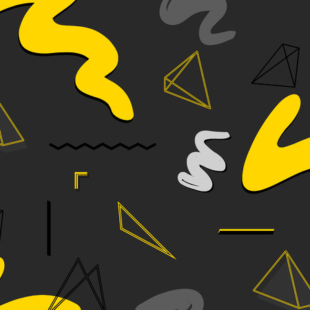 Urban rectangle abstract geometric pattern. Vector graphic creative texture. Yellow grey black contrast background with square elements. Simple minimal invert printのイラスト素材