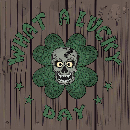 The bones of the skull human skeleton and lucky clover illustrationのイラスト素材
