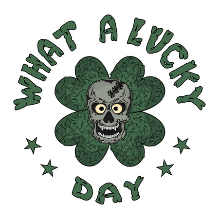 The bones of the skull human skeleton and lucky clover illustrationのイラスト素材