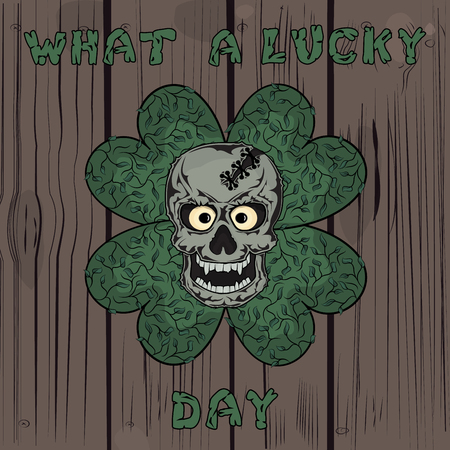 The bones of the skull human skeleton and lucky clover illustrationのイラスト素材