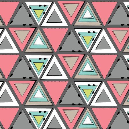 Vector tribal pink green grey pattern simple texture with triangle. Modern abstract decoration.Summer geometric background 2017のイラスト素材