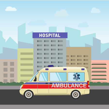 City hospital building with ambulance flat designのイラスト素材