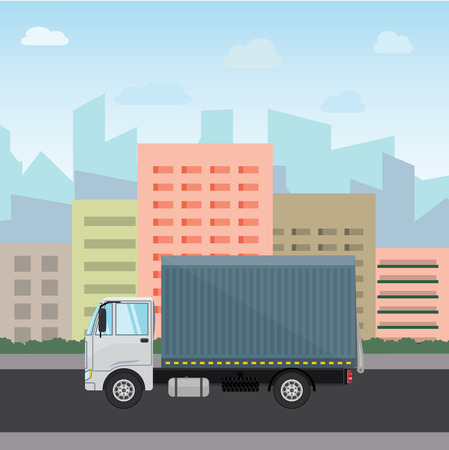 Truck delivery vector illustration isolated on background. Truck car on road in flat style. Trucking and delivery concept design.のイラスト素材