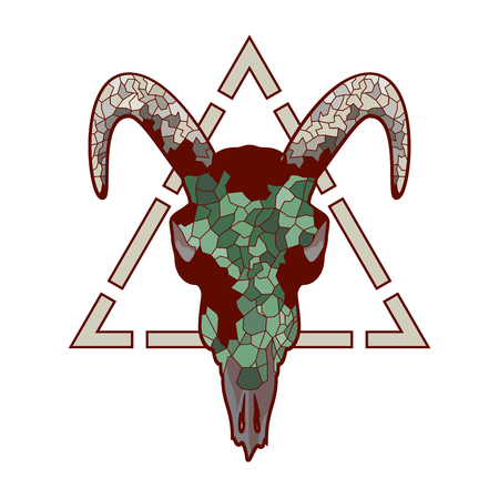 Skull of a bull on a colorful paint texture. Vector boho chic illustration for a poster, postcard, t-shirt print.のイラスト素材