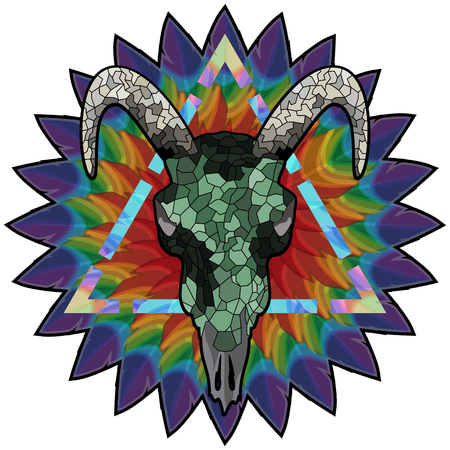 Skull of a bull on a colorful paint texture. Vector boho chic illustration for a poster, postcard, t-shirt print.のイラスト素材